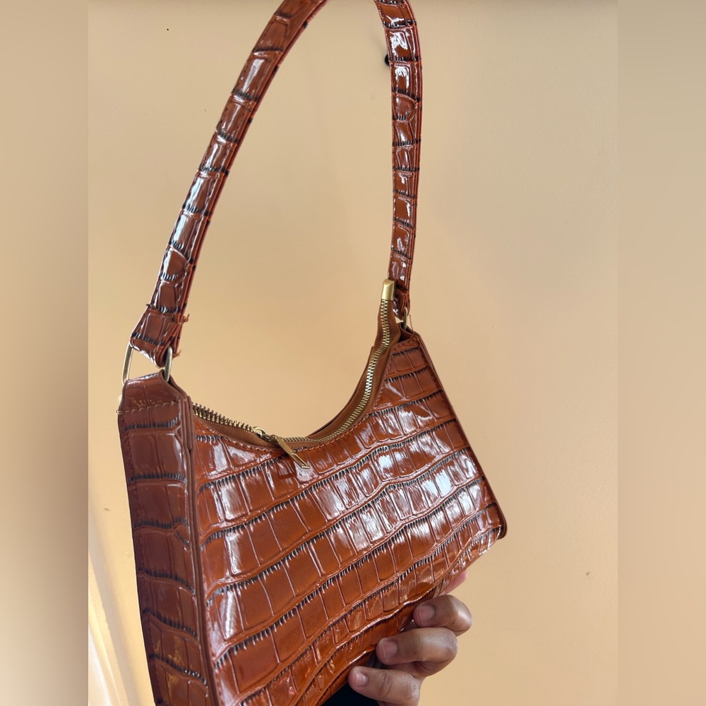 SHEIN faux crocodile leather shoulder purse BROWN
